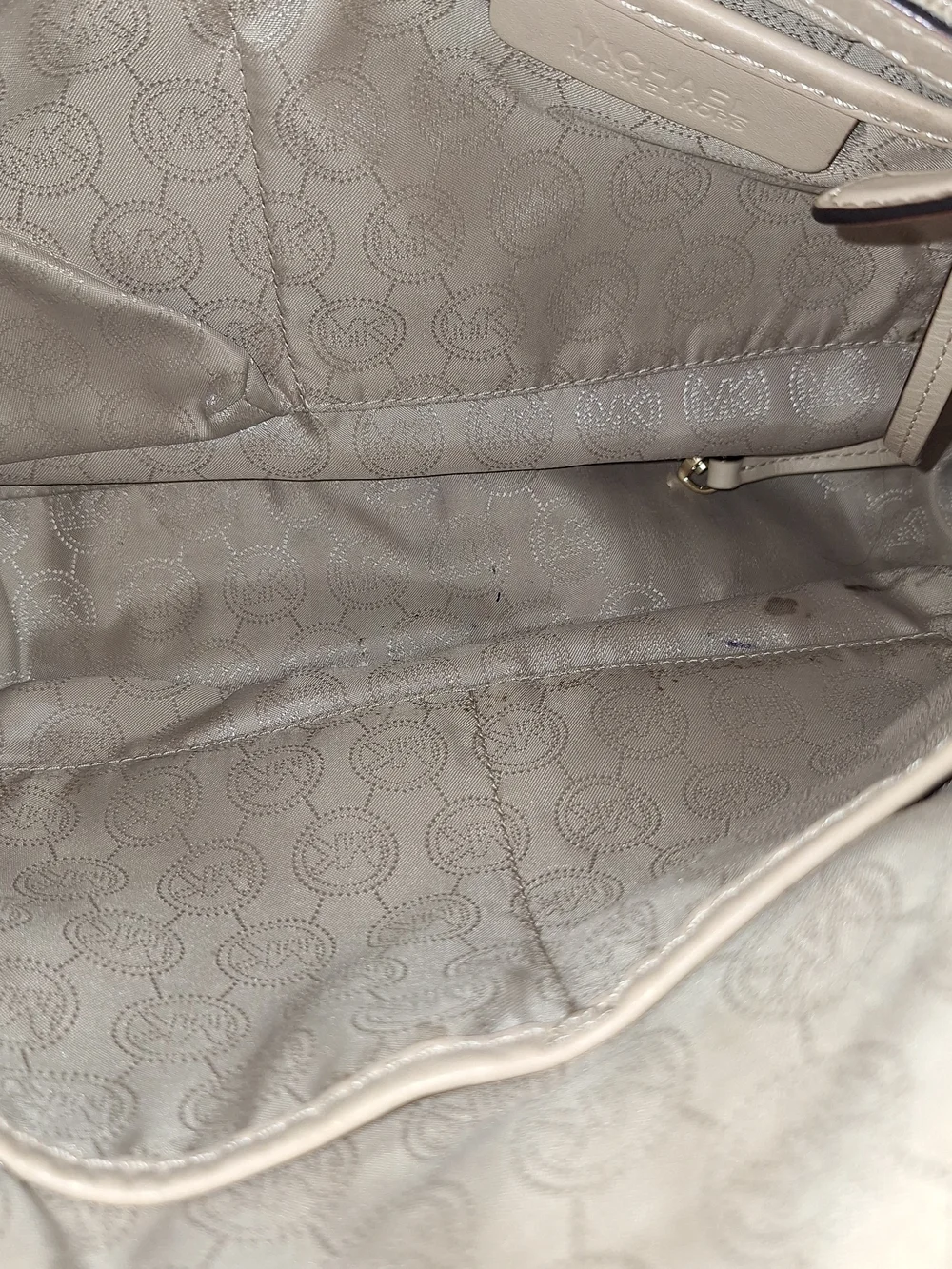 Michael Kors Beige and Tan MK Logo Shoulder Bag with Gold Hardware